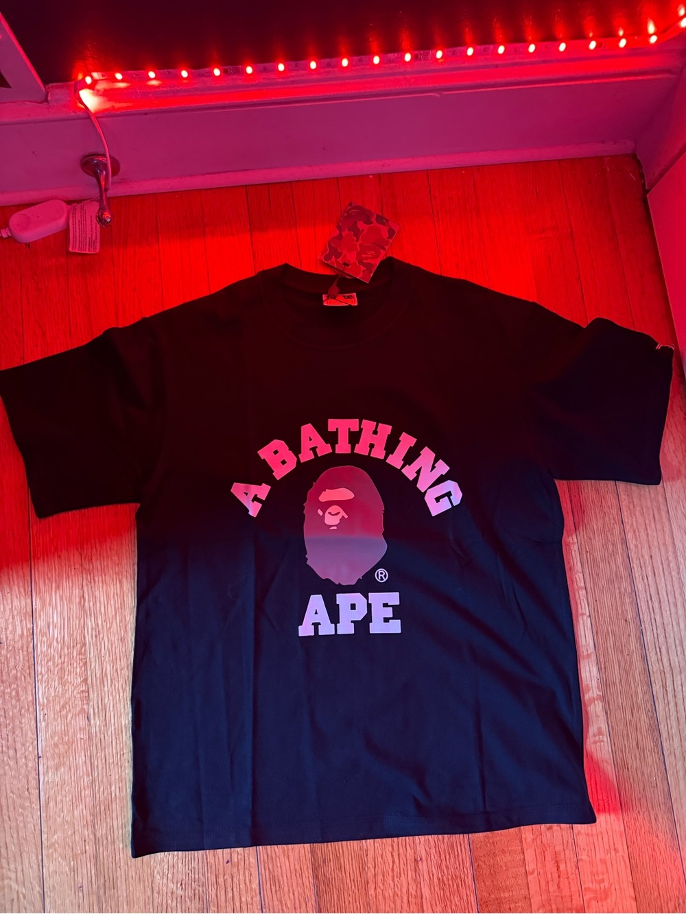 Bape Black 'A Bathing Ape' Graphic Tee with Pink Logo